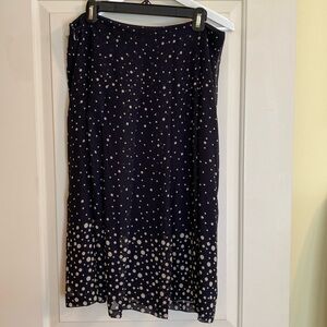 Nautica pleated semi sheer overlay skirt black tan polka dot size 10